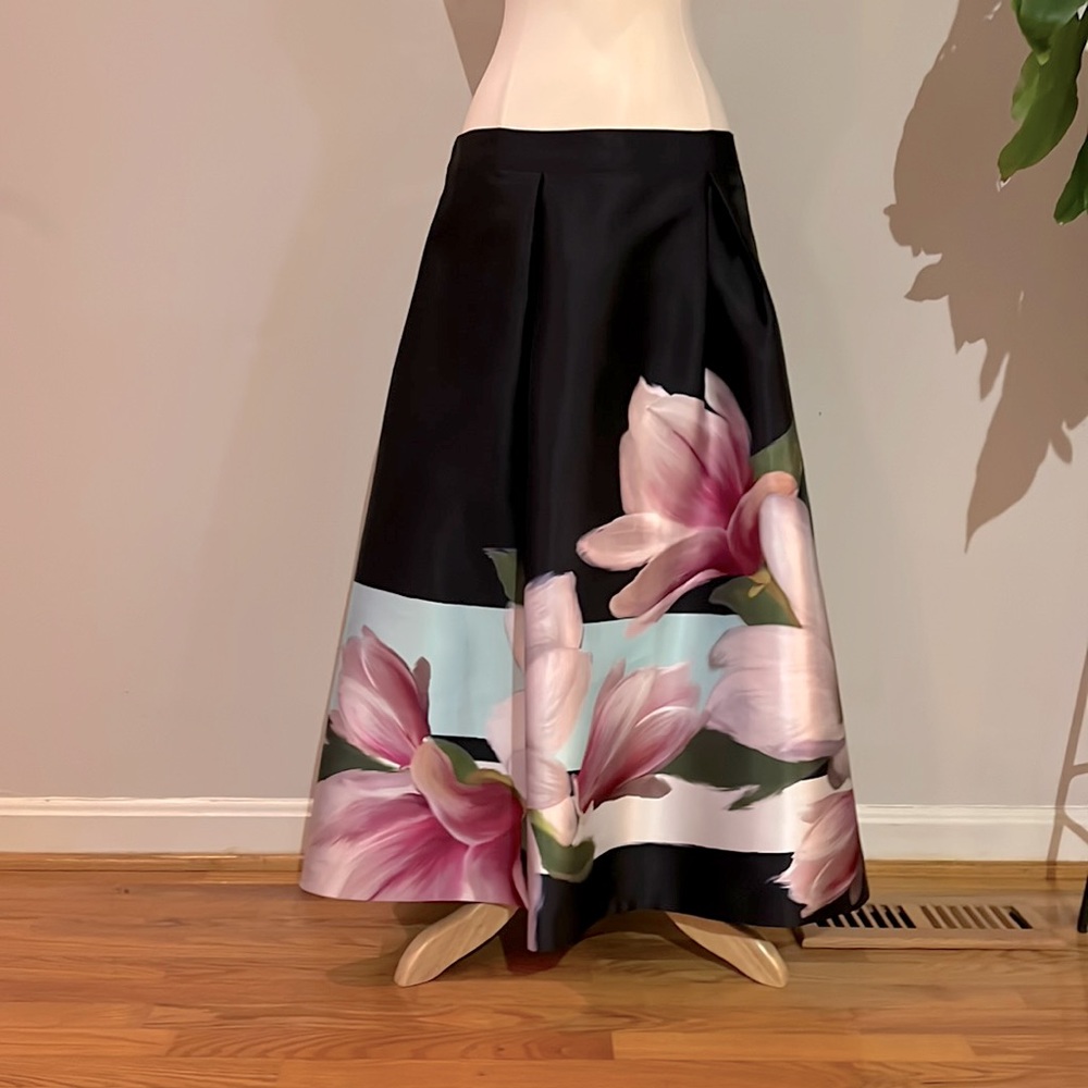 Satin Ted Baker Midi Skirt with Bold Flowers